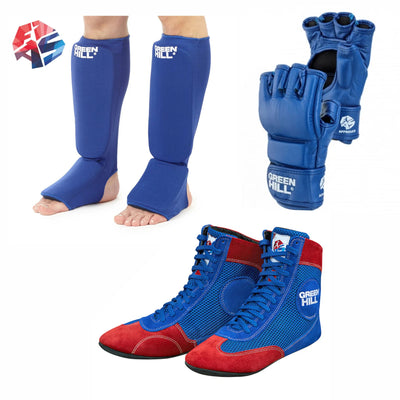 FIAS-Approved Boxing MMA Gloves + Shin Instep Pads + Sambo Shoes