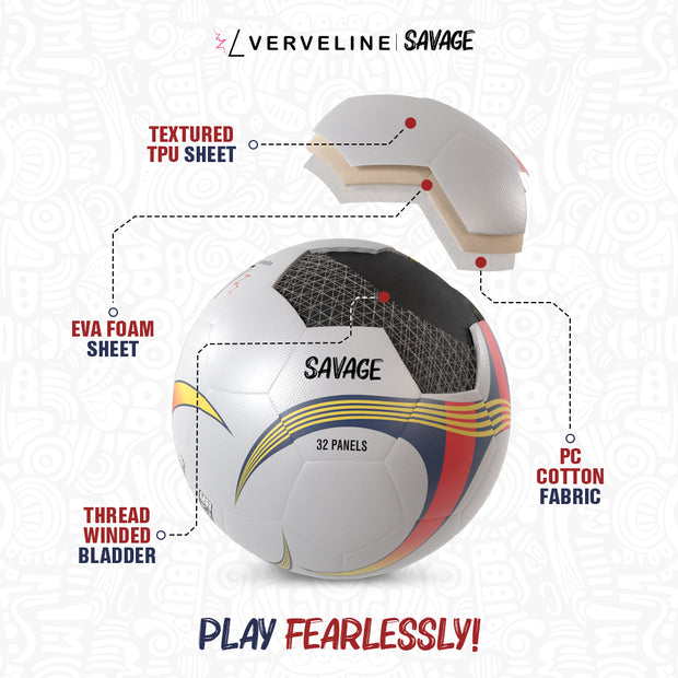SAVAGE Entry Level Soccer Ball – Size 5, Thread-Winded, 32 Panels for Junior Training/Competition